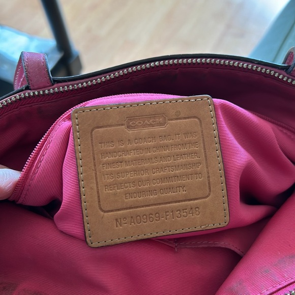 Coach Tan Purse with Pink Leather Straps. Pink stripe accent. - Picture 9 of 12